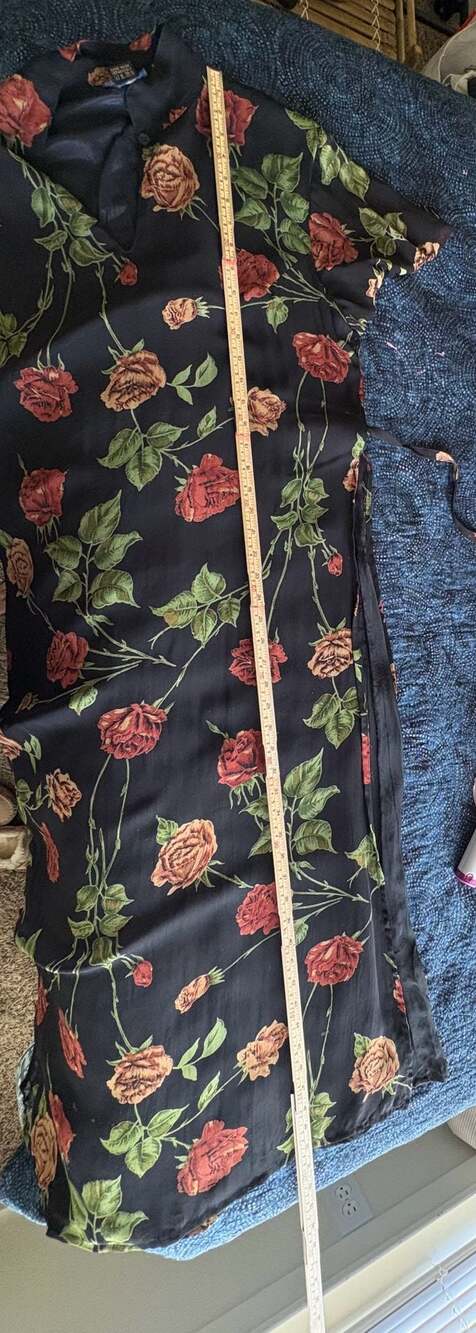 Vintage Whimsygoth 90’s Black Floral Rose Print Keyhole Midi Dress - Picture 10 of 12